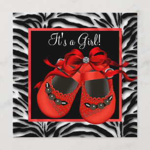 Invitation Chaussures Noires Rouges Zebra Baby Girl