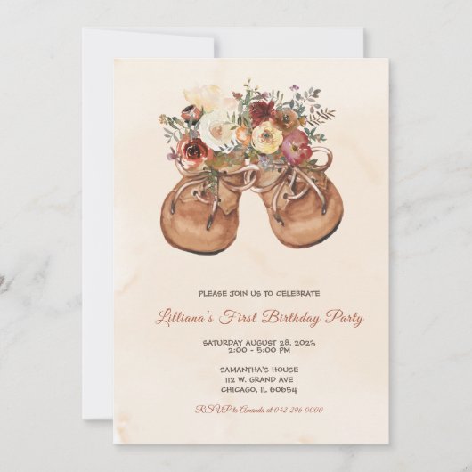 Invitation Chaussures personnalisables éditable pour premier (Devant)