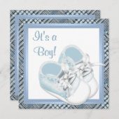 Invitation Chaussures Plaid Bleu Noir Plaid Bébé Garçon Douch (Devant / Derrière)