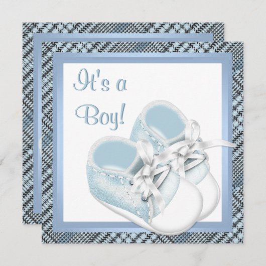 Invitation Chaussures Plaid Bleu Noir Plaid Bébé Garçon Douch (Devant / Derrière)