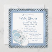 Invitation Chaussures Plaid Bleu Noir Plaid Bébé Garçon Douch (Dos)