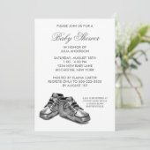 Invitation Chaussures pour bébé en argent Baby shower Invitat (Debout devant)