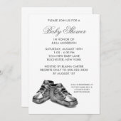 Invitation Chaussures pour bébé en argent Baby shower Invitat (Devant / Derrière)