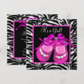 Invitation Chaussures pour bébé Hot rose Zebra Baby Girl Douc (Devant / Derrière)