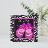 Invitation Chaussures pour bébé Hot rose Zebra Baby Girl Douc (Debout devant)