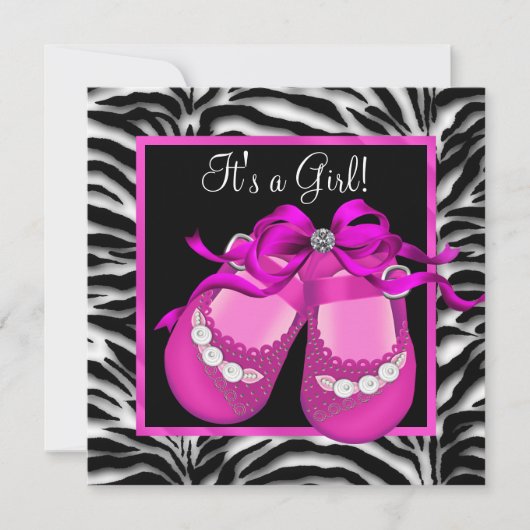 Invitation Chaussures pour bébé Hot rose Zebra Baby Girl Douc (Devant)