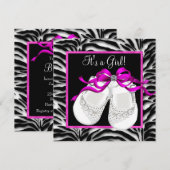 Invitation Chaussures pour bébé Hot rose Zebra Baby Girl Douc (Devant / Derrière)