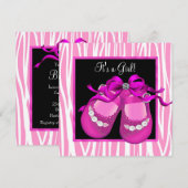 Invitation Chaussures pour bébé Hot rose Zebra Baby Girl Douc (Devant / Derrière)