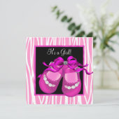 Invitation Chaussures pour bébé Hot rose Zebra Baby Girl Douc (Debout devant)