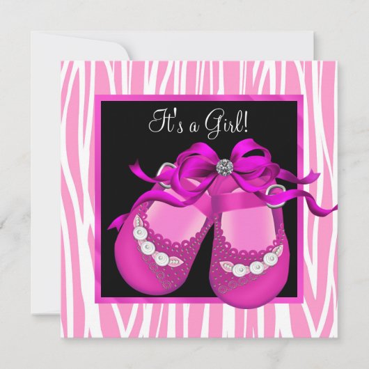 Invitation Chaussures pour bébé Hot rose Zebra Baby Girl Douc (Devant)