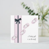 Invitation Chaussures pour bébé rose et noir Douche (Debout devant)