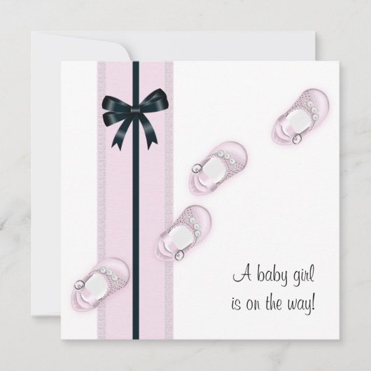 Invitation Chaussures pour bébé rose et noir Douche (Devant)