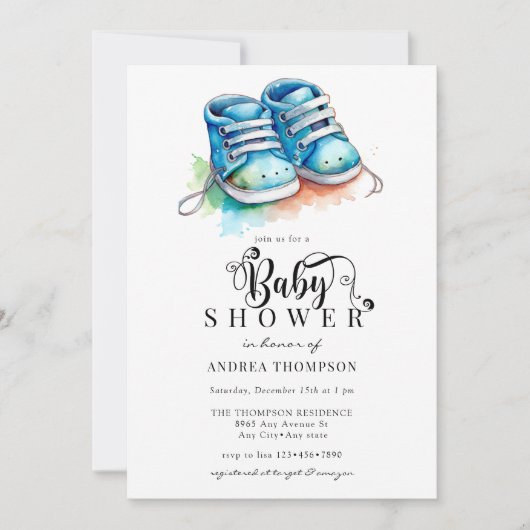 Invitation Chaussures pour bébés | Baby shower Blue Boy (Devant)