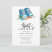 Invitation Chaussures pour bébés | Baby shower Blue Boy (Debout devant)