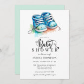 Invitation Chaussures pour bébés | Baby shower Blue Boy (Devant / Derrière)