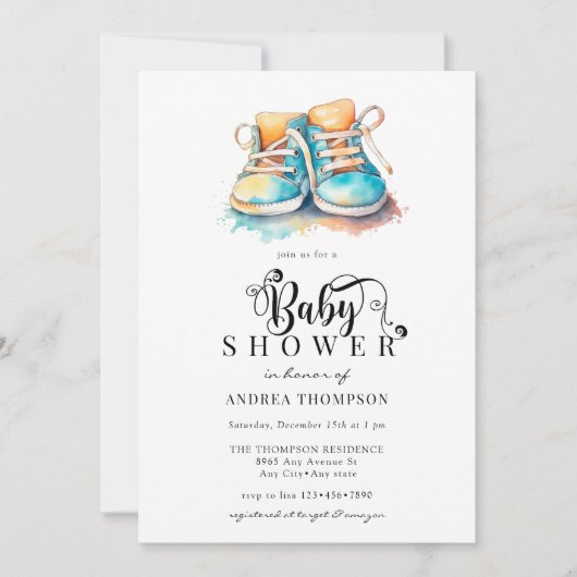 Invitation Chaussures pour bébés | Baby shower Blue Boy (Devant)