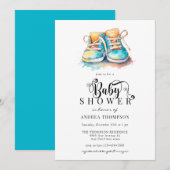 Invitation Chaussures pour bébés | Baby shower Blue Boy (Devant / Derrière)
