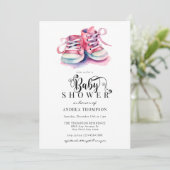 Invitation Chaussures pour bébés | Baby shower rose fille (Debout devant)