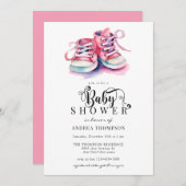 Invitation Chaussures pour bébés | Baby shower rose fille (Devant / Derrière)