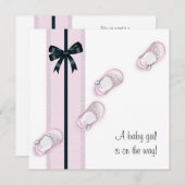 Invitation Chaussures pour bébés roses et noires Douche Invit (Devant / Derrière)