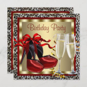 Invitation Chaussures Red High Heel Anniversaire du léopard r (Devant / Derrière)