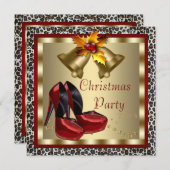 Invitation Chaussures Red High Heel Fête de Noël du léopard (Devant / Derrière)