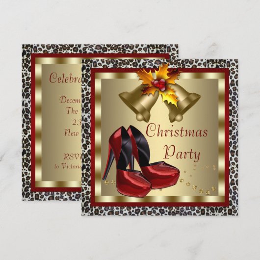 Invitation Chaussures Red High Heel Fête de Noël du léopard (Devant / Derrière)