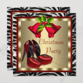 Invitation Chaussures Red High Heel Red Zebra Christmas Party (Devant / Derrière)