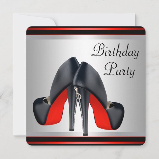 Invitation Chaussures Red High Heel Rouge et Noir fête d'anni (Devant)
