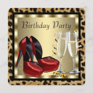 Invitation Chaussures Red High Talon Leopard Anniversaire