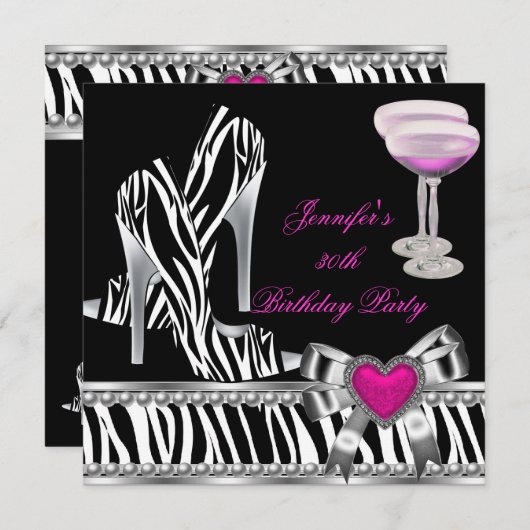 Invitation Chaussures rose 30e fête d'anniversaire Zebra Cham (Devant / Derrière)