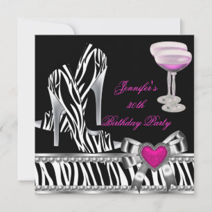Invitation Chaussures rose 30e fête d'anniversaire Zebra Cham