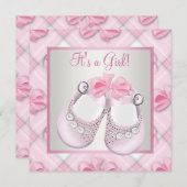 Invitation Chaussures rose bébé rose bébé fille Douche (Devant / Derrière)