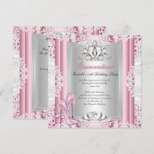 Invitation Chaussures Rose Clair pour Fête des 15 Ans Quincea (Devant / Derrière)