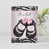 Invitation Chaussures rose noir Baby shower rose Zèbre (Debout devant)