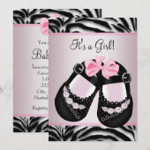 Invitation Chaussures rose noir Baby shower rose Zèbre (Devant / Derrière)