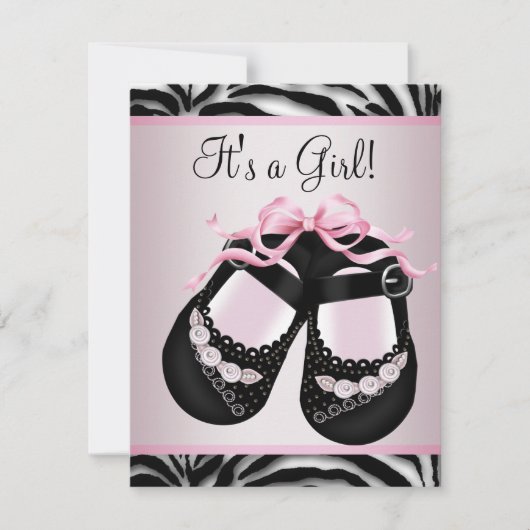 Invitation Chaussures rose noir Baby shower rose Zèbre (Devant)