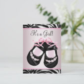 Invitation Chaussures rose noir Baby shower rose Zèbre (Debout devant)