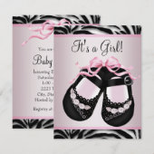 Invitation Chaussures rose noir Baby shower rose Zèbre (Devant / Derrière)