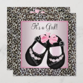 Invitation Chaussures rose Noir Pink Leopard Baby Girl Douche (Devant / Derrière)
