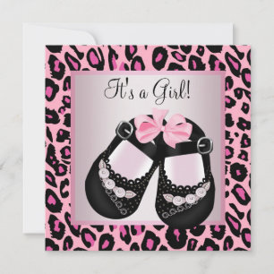 Invitation Chaussures rose Noir Pink Leopard Baby Girl Douche