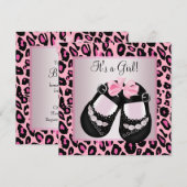 Invitation Chaussures rose Noir Pink Leopard Baby Girl Douche (Devant / Derrière)