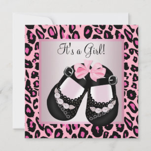 Invitation Chaussures rose Noir Pink Leopard Baby Girl Douche