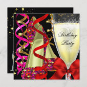 Invitation Chaussures Roses Rouges Sequins Anniversaire (Devant / Derrière)