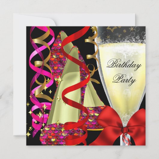 Invitation Chaussures Roses Rouges Sequins Anniversaire (Devant)