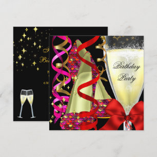 Invitation Chaussures roses rouges sequins fête d'anniversair