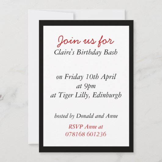 Invitation Chaussures rouges Anniversaire ou Cocktail Invitat (Dos)