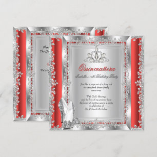 Invitation Chaussures rouges argentées pour les 15 ans de Qui