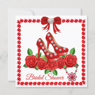 Invitation Chaussures Rouges, Bijoux Et Fête des mariées Fleu