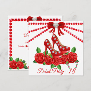 Invitation Chaussures Rouges, Bijoux Et Fleur Rose 18e Annive